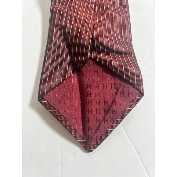 Hermes Men's Tie Modern Burgundy Striped 100% Silk - Picture 3 of 7